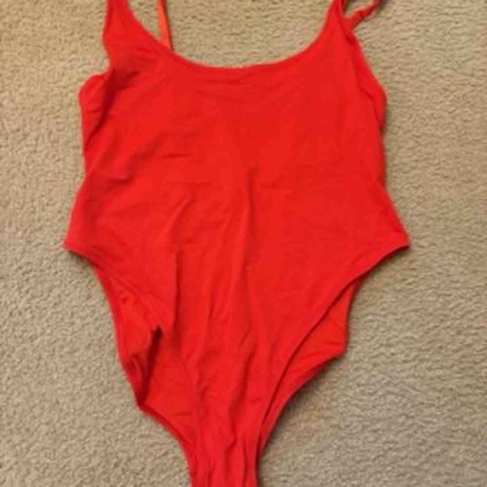 SKIMS Vibrant Red Low Back One Piece Swimsuit